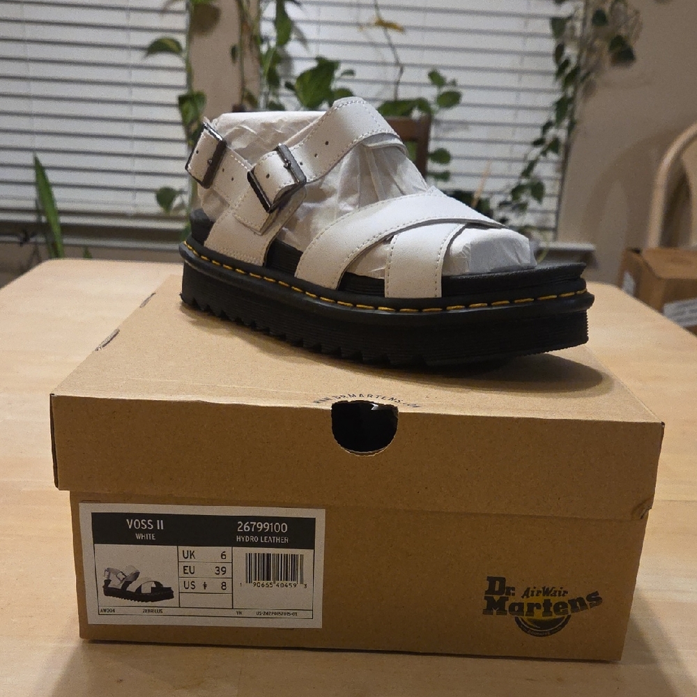 Dr. Martens Kids White Sandals with Black Soles